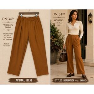 On 34th Macy's Gold Musturd Yellow Pleated Ankle Trousers Pants Stretch Small